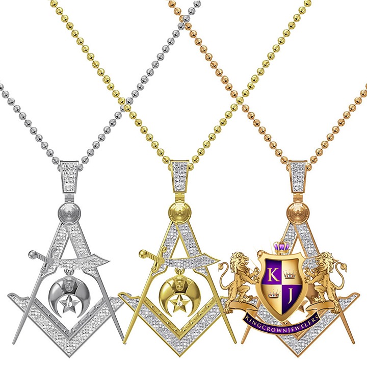 Real Genuine Diamond Freemasonry Masonic Shriners G Compass Charm Pendant +Chain
