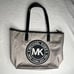 Michael Kors Gray & Black Tote Bag With Zipper & Logo Design