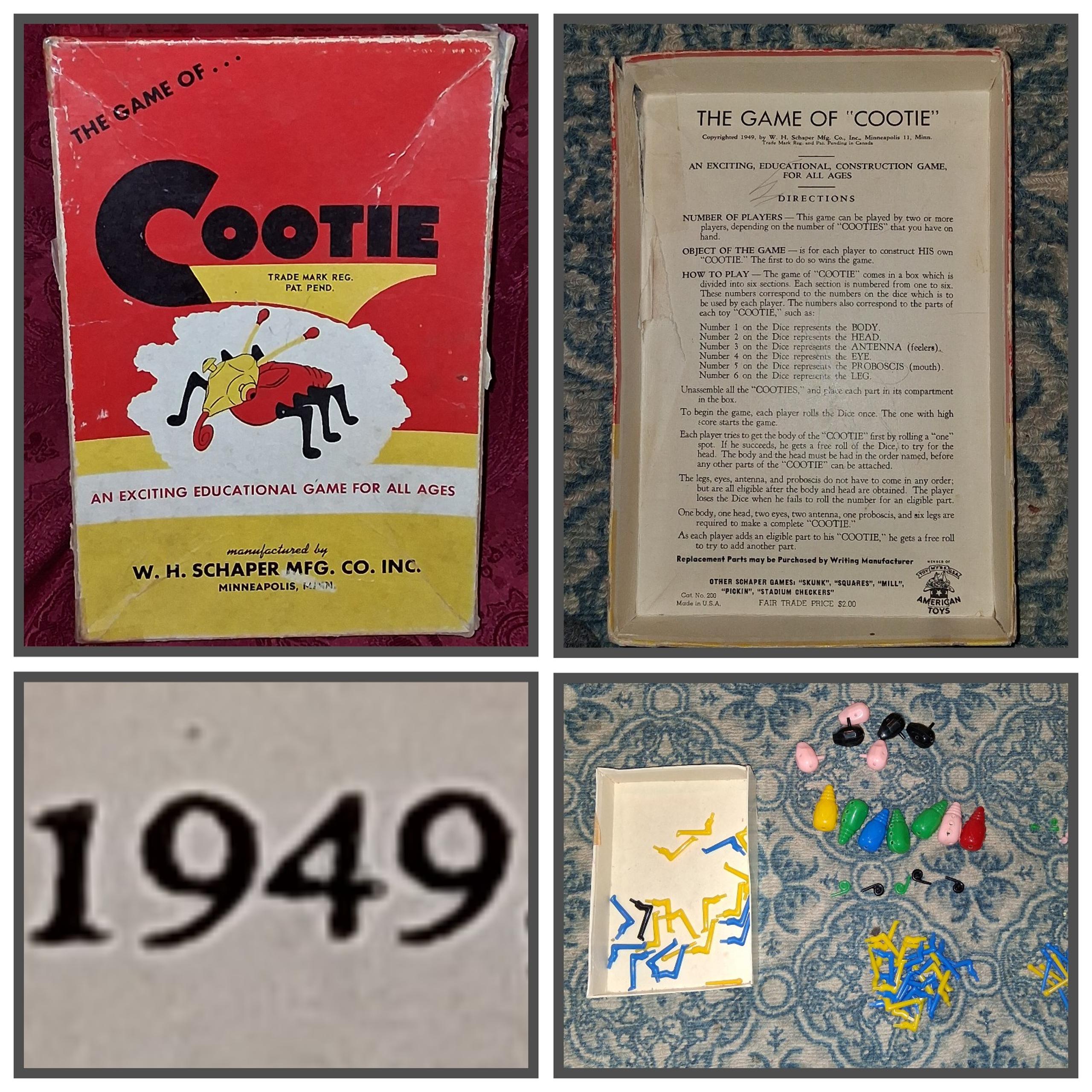 Vintage 1949 1st Ed. COOTIE Game by W. H. Shaper Mfg.