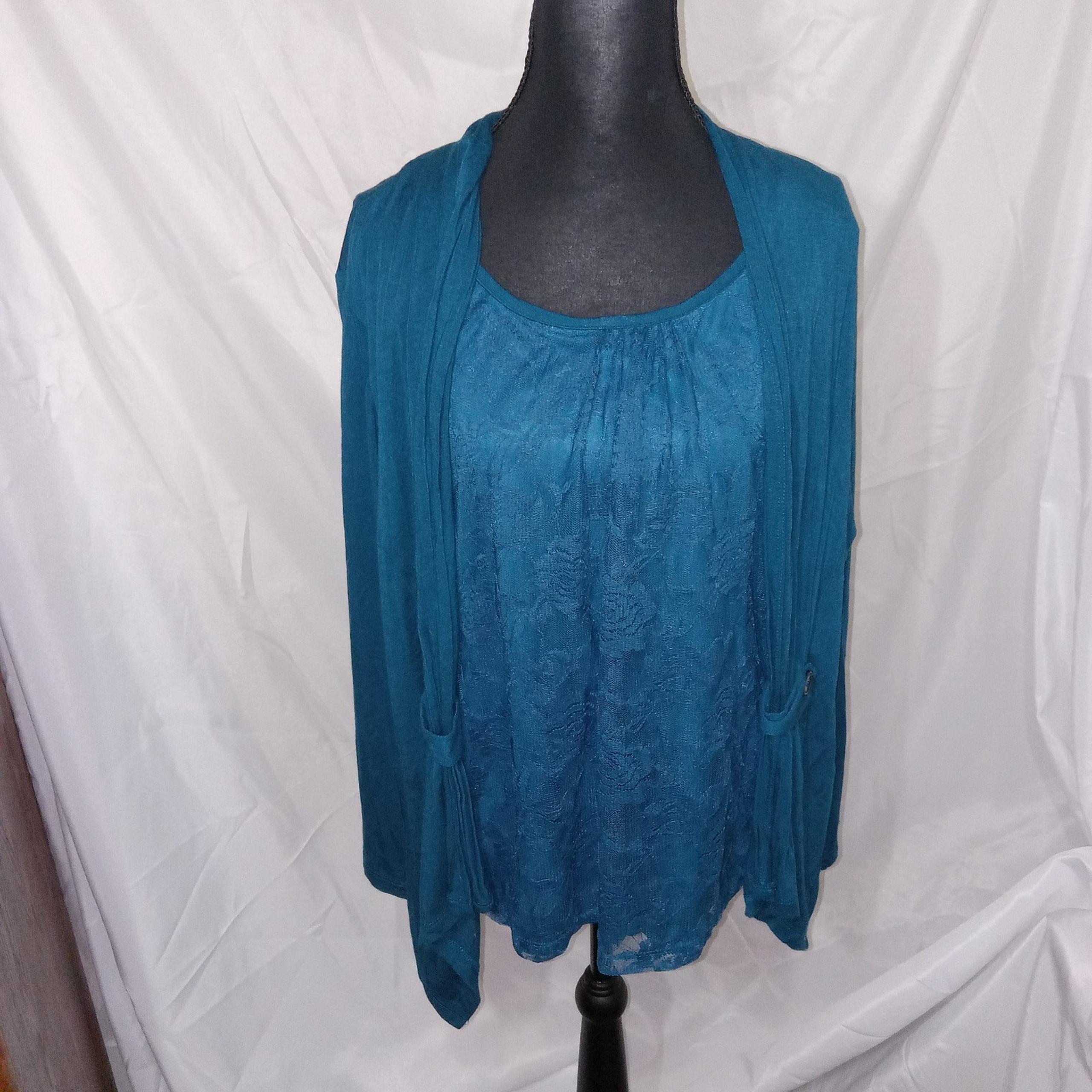 BonWorth Teal Lace Twinset Long Sleeve Cardigan Womens Size Small