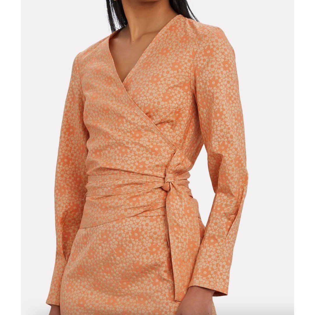 SAMSØE SAMSØE Luna Jacquard Wrap Blouse Orange Sz Medium