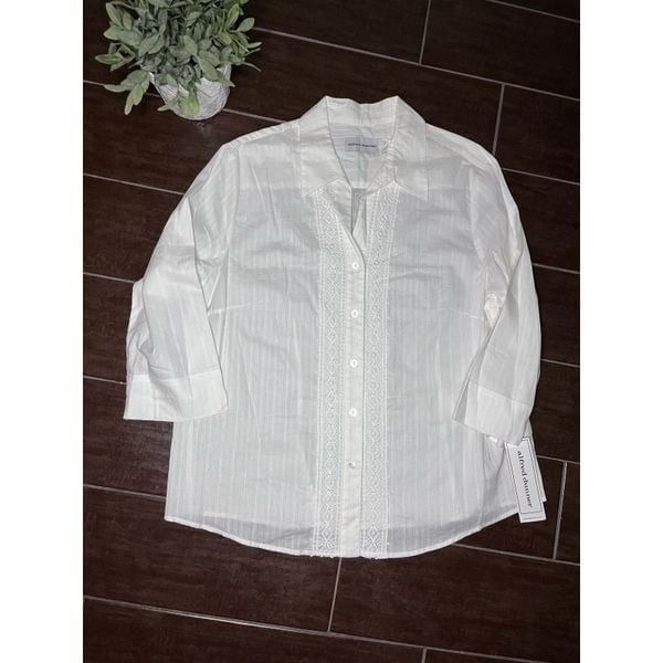 Alfred Dunner white greenwich circle 3/4 sleeve button down sz 16 NWT