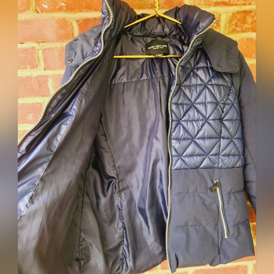Blue puffer jacket Large detachable Hood Marc New York Large - detail