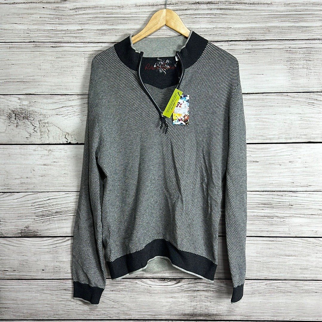 NWT Robert Graham Calabria Quarter Zip Pullover Sweater Cotton Cashmere Blend M