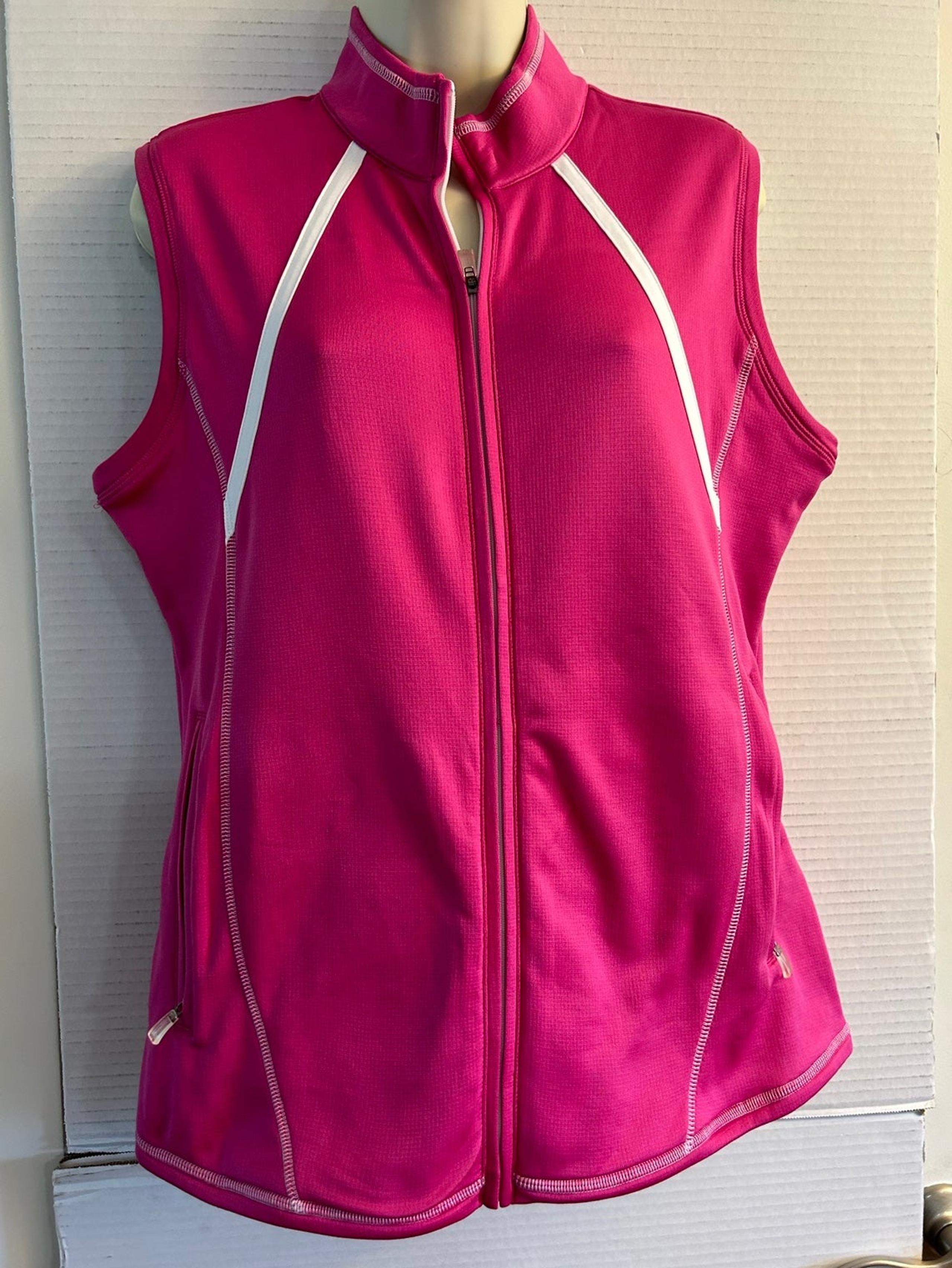 Adidas Golf Clima warm womens full zip pink & white vest Sz-M
