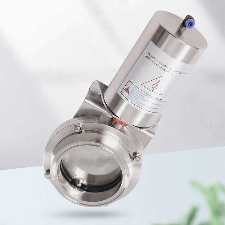4in Tri Clamp Sanitary Butterfly Valve Single Acting Pneumatic + Connector