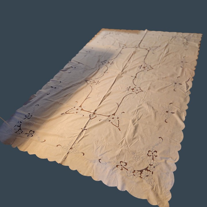Vintage Victorian Style Hand-Embroidered Lace Tablecloth