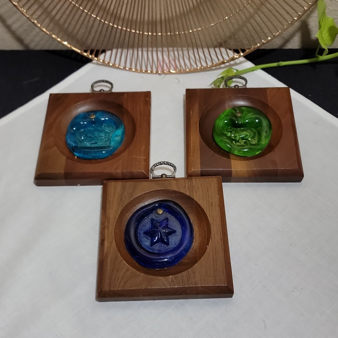Set Of Three Hebron? Glass Wall Hangings