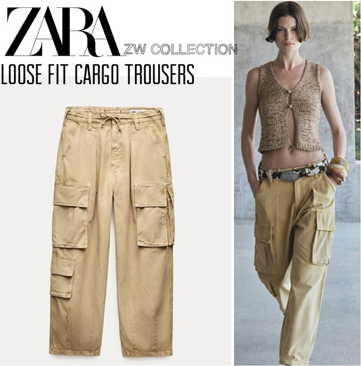 NWT ZARA LOOSE FIT CARGO PANTS ZW COLLECTION mid-camel