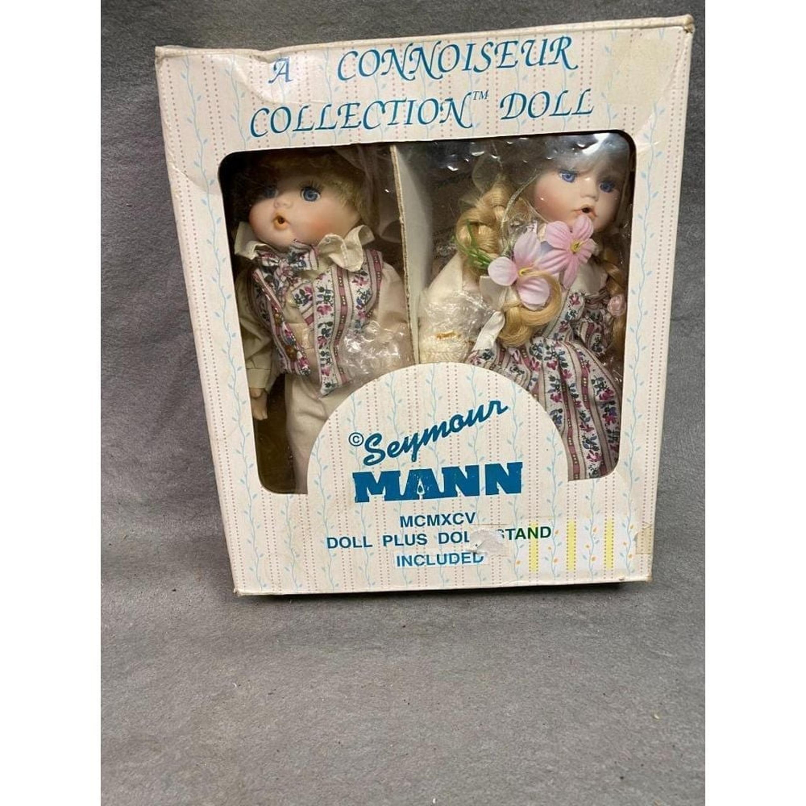 VINTAGE BOY & GIRL PORCELAIN DOLLS SEYMOUR MANN CONNOISEUR COLLECTION  1995 COA