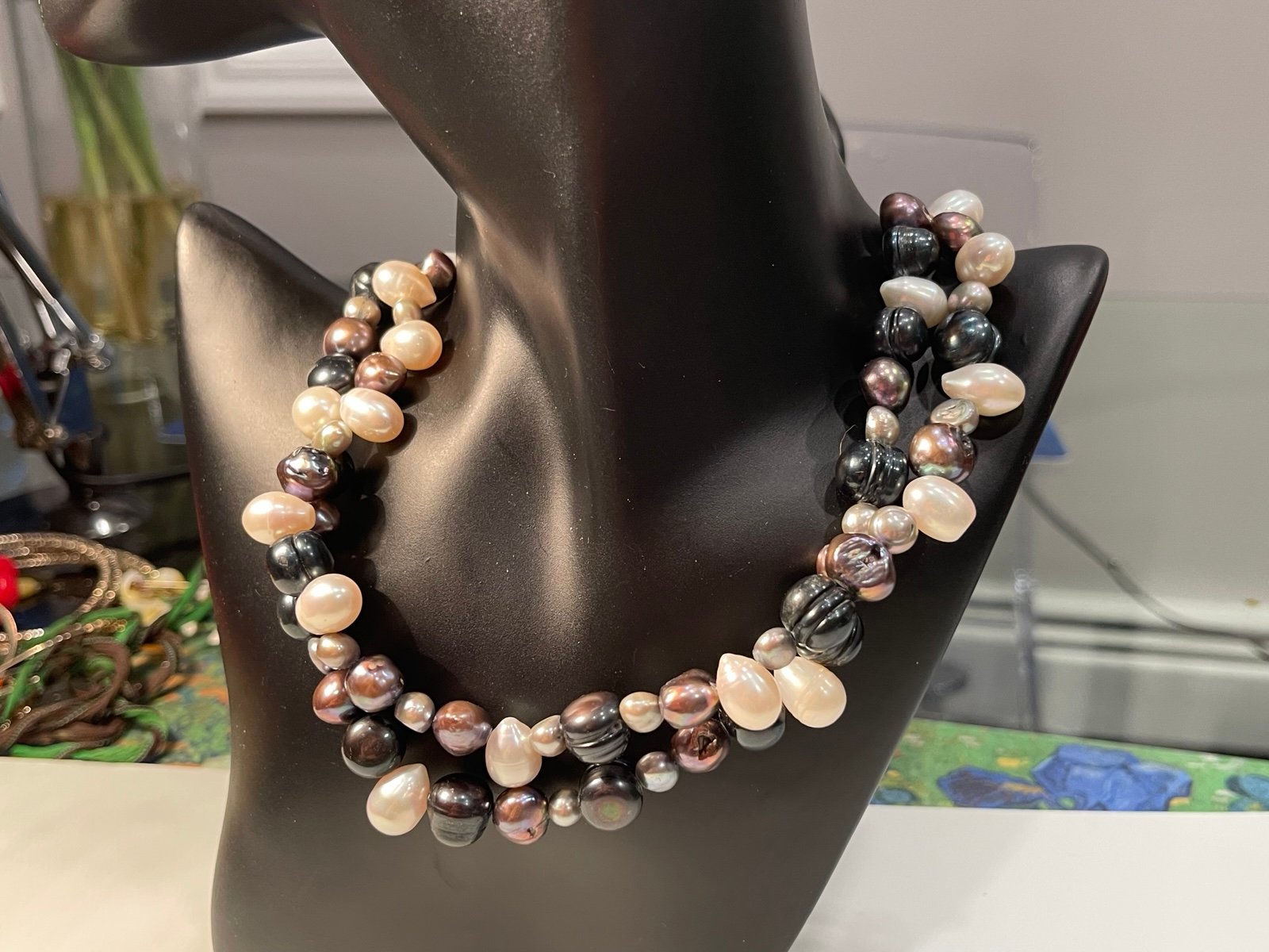 Vintage Sterling & Multi-Strand Cultured Freshwater Pearl 16in Bib Necklace