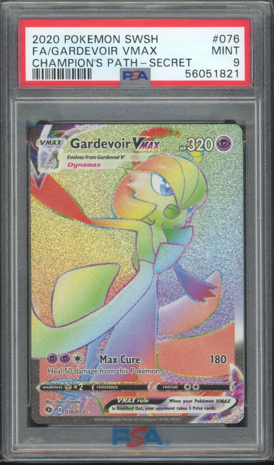 2020 Pokemon Champion's Path - #076 Gardevoir VMAX Secret Rainbow Rare - PSA 9