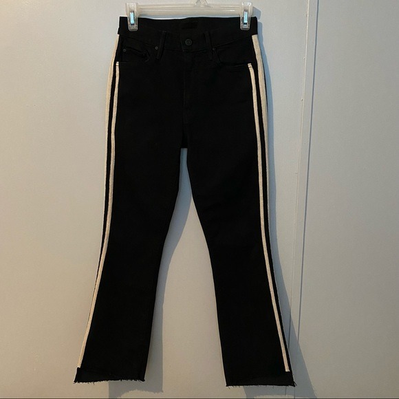 MOTHER 26 Black Insider High Rise Crop Step Fray Hem Guilty Racer Jeans Size 26