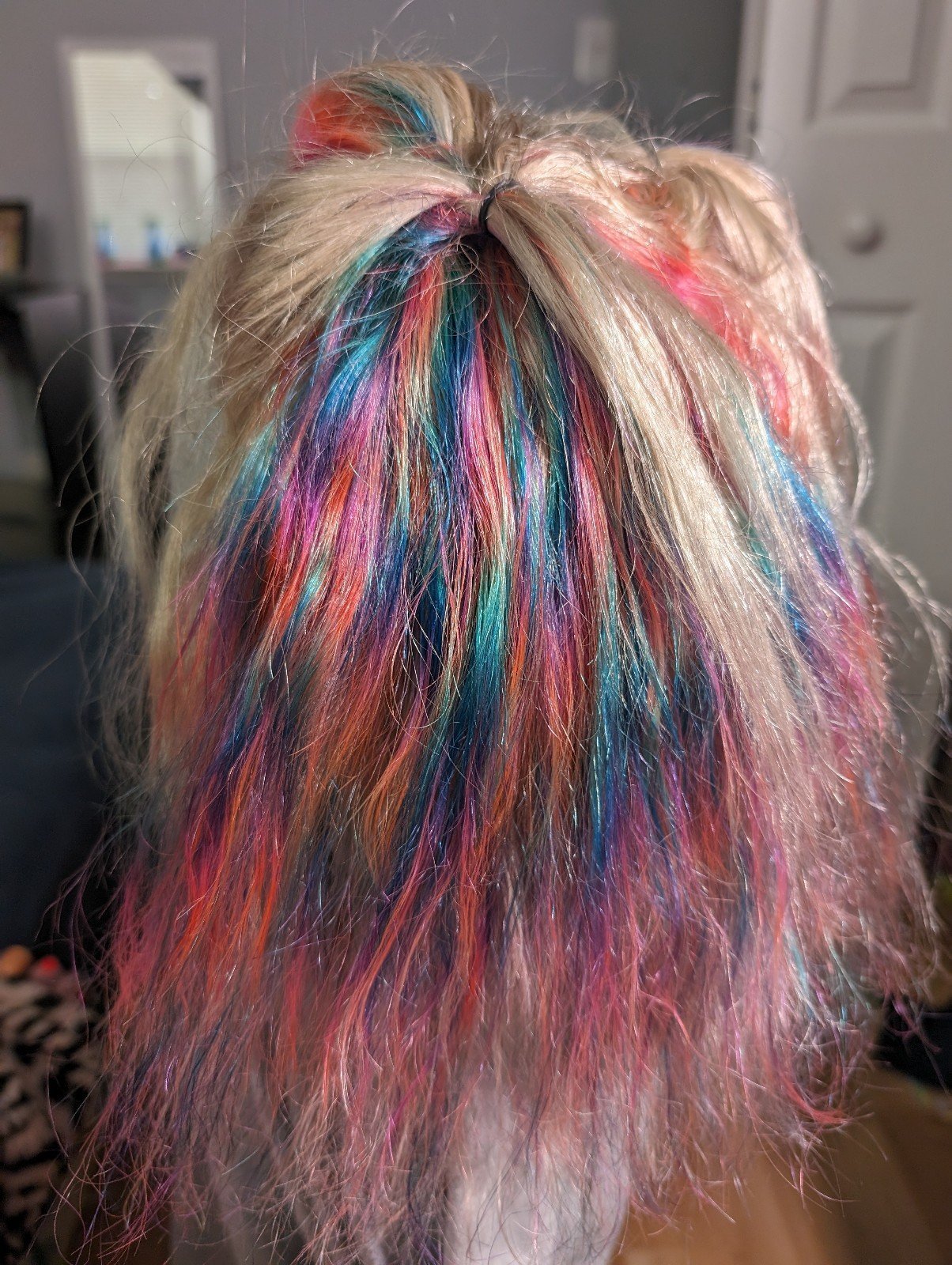 Custom colored holographic rainbow full lace bob