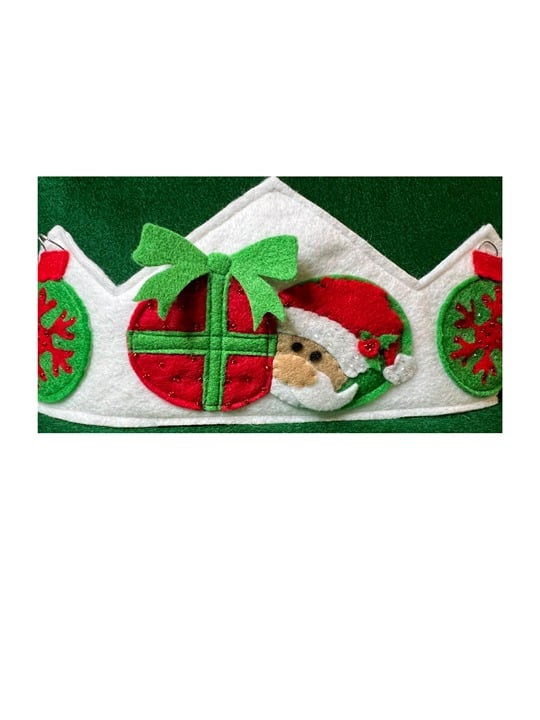 Christmas Felt Crown, Santa Claus & Snowflakes Ornaments, Felt Crown Holiday Hat
