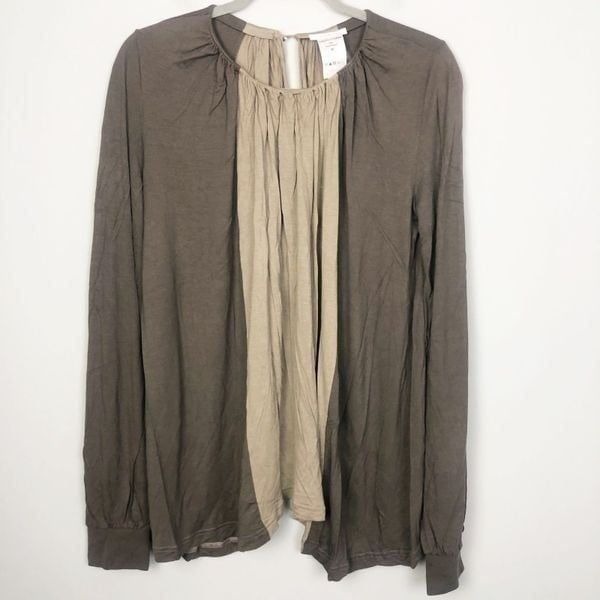 CHLOÉ | Elephant Taupe Draped Top Pintuck Neckline Long Sleeve Women’s Size M