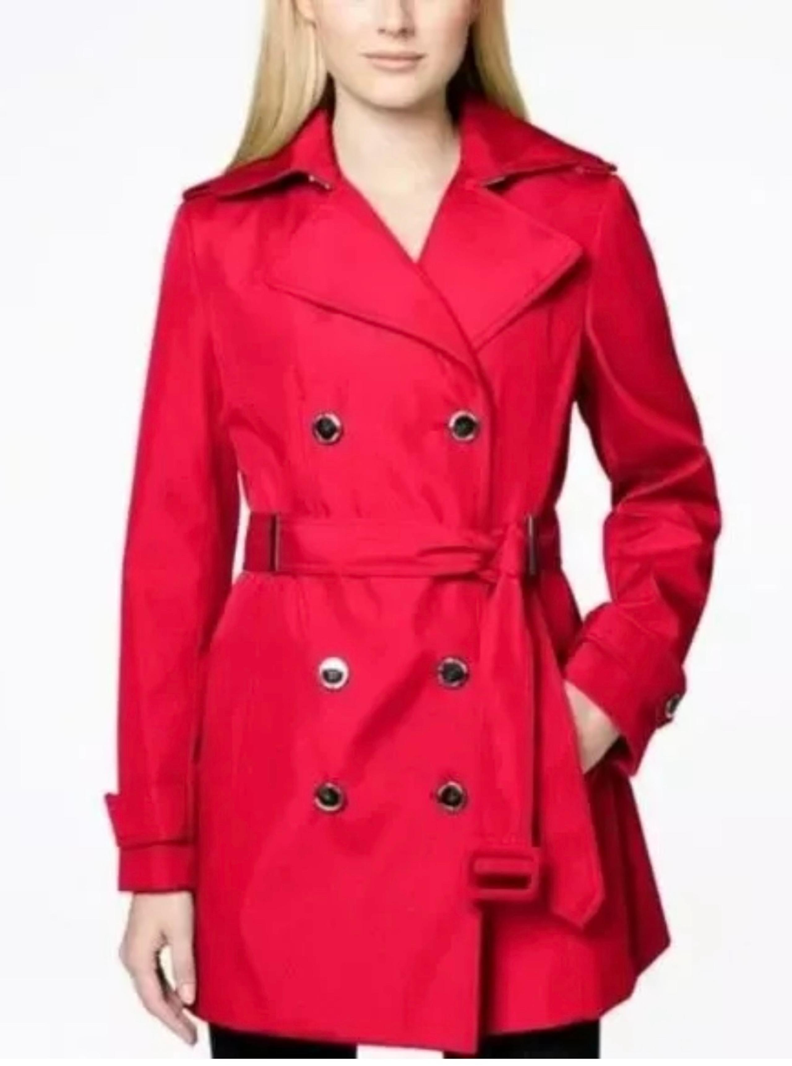 Michael Kors Women's Trench Double Breasted Belted, Cotton, M, Red, Trench coat