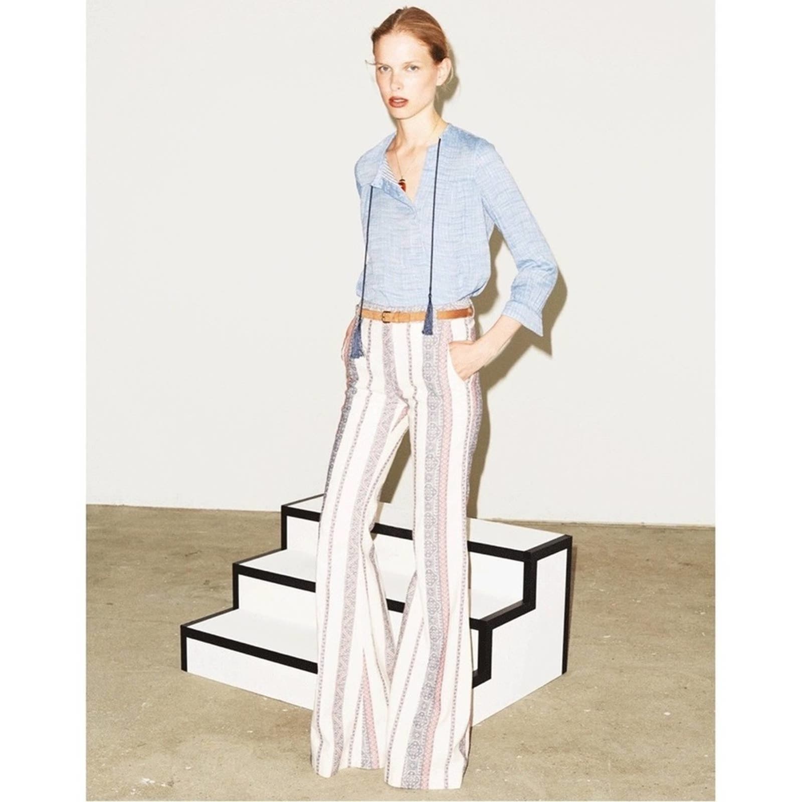 Derek Lam 10 Crosby Linen Patterned Flared Pants Sz 4