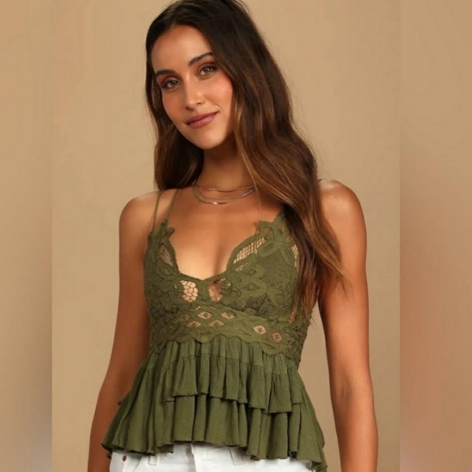 Free People Adella Cami Lace Ruffle Tank Top