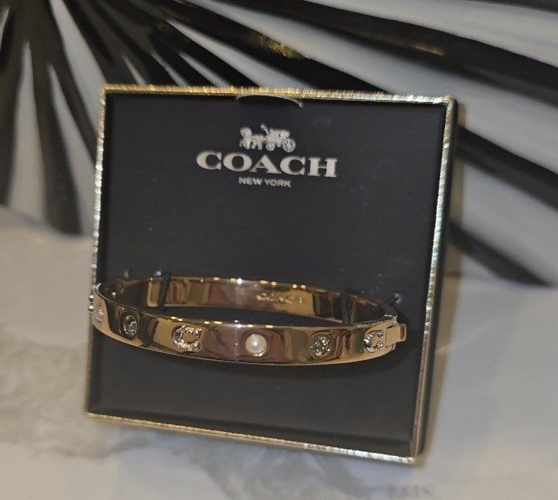 COACH Bangle Pearl Signature And Stone Hinged Bangle