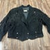 Black suede genuine leather vintage fringe jacket with button front closure