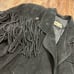 Black suede genuine leather vintage fringe jacket with button front closure