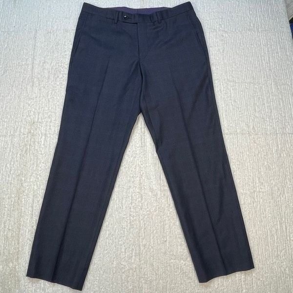 Ted Baker London Blue Slim Fit Straight Flat Front Wool Dress Pants Size 35R