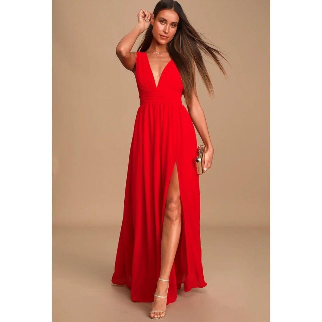 Lulu's Heavenly Hues Red Maxi Dress Wedding Bridesmaid Formal Size XS NWT