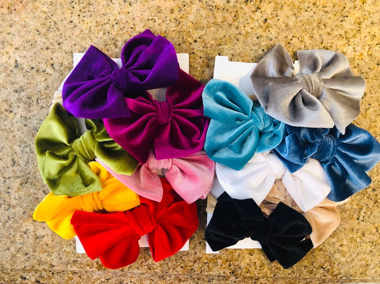 Velvet baby bows on nylon