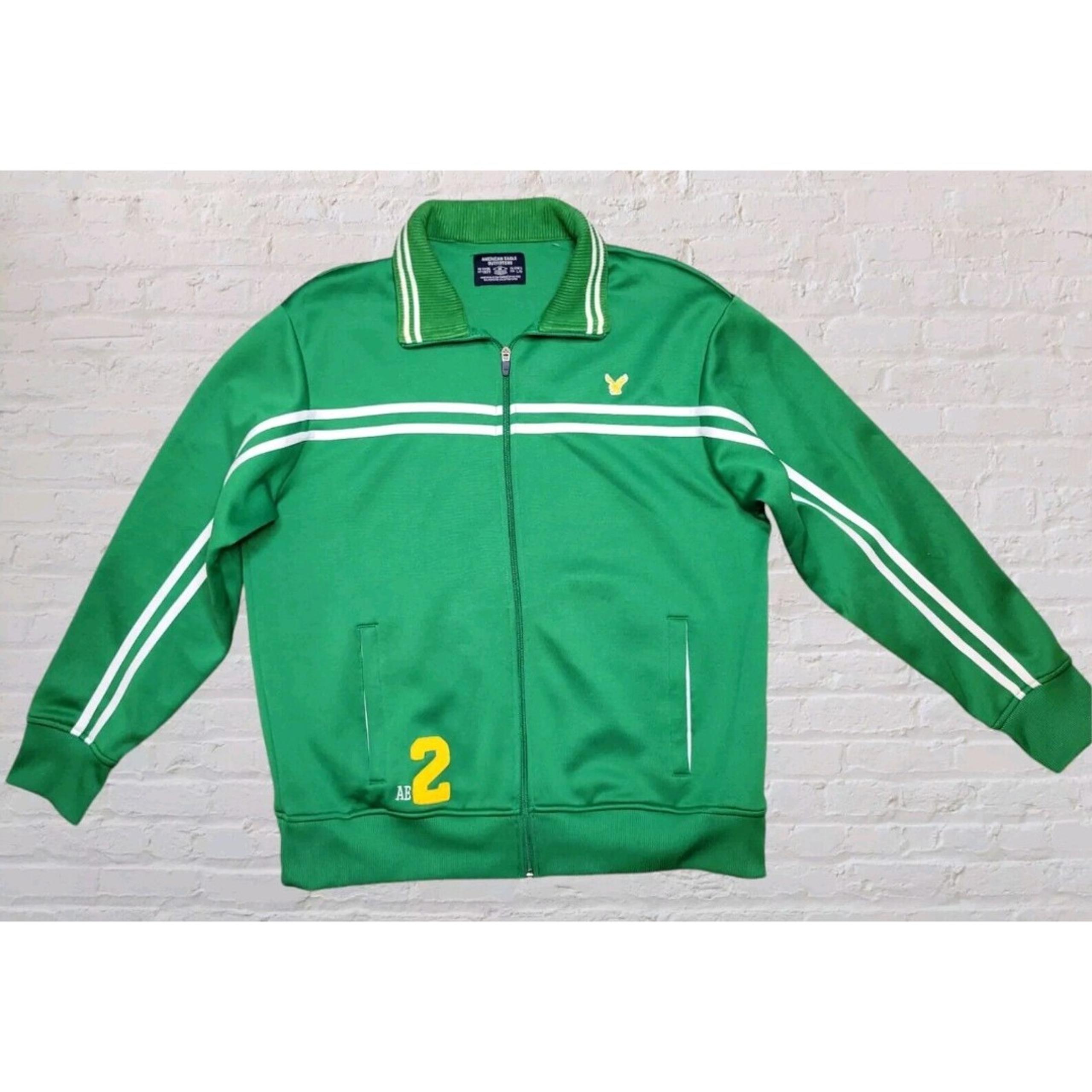 Vtg American Eagle Men LG Green Full Zip Track Jacket Y2K 90s High School