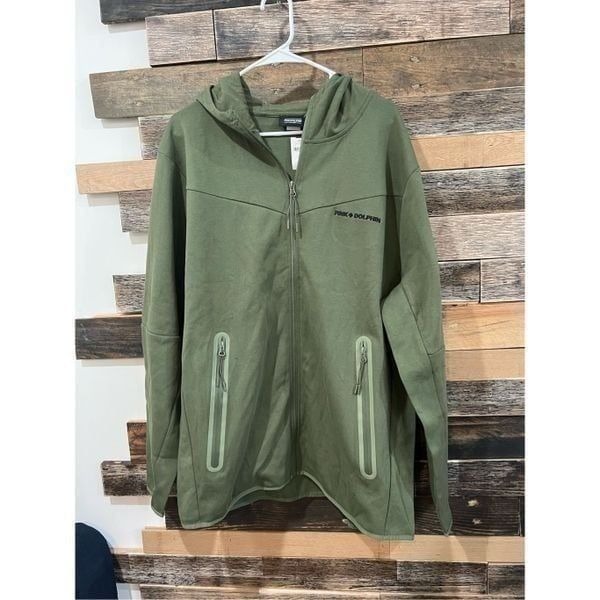 Pink and Dolphin NWT Olive Green Black Long Sleeve Full Zip Hoodie sz 2XL