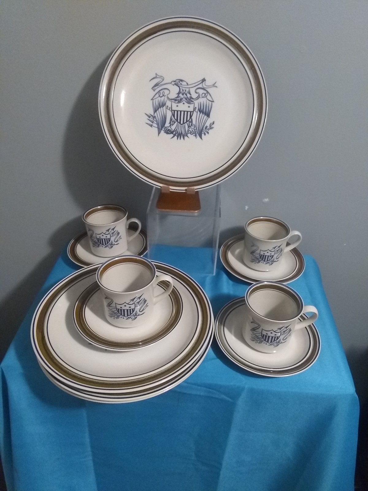 Vintage Salem Stoneware Georgetown Eagle Dish set for 4...Eagle design USA Made