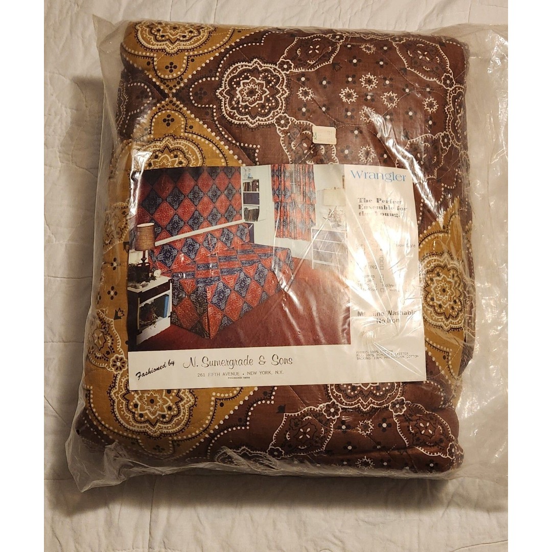 Vintage N. Sumergrade & Sons Bed Spread Brown and Tan WRANGLER Pattern Twin