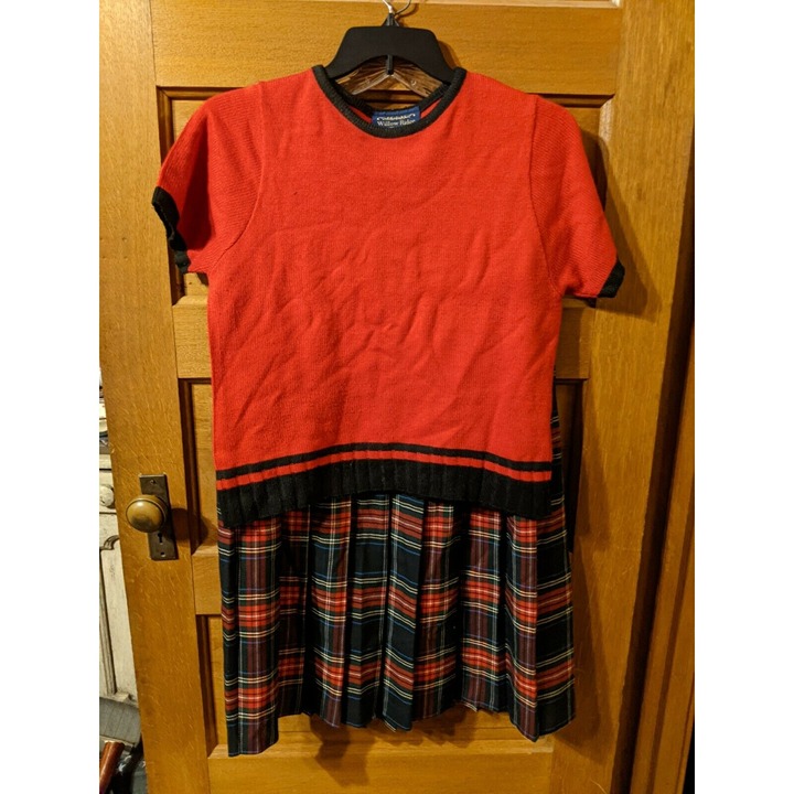 Willow Ridge Set Red Plaid Knife Pleat Skirt Knit Sweater Top Vintage Size 16 L
