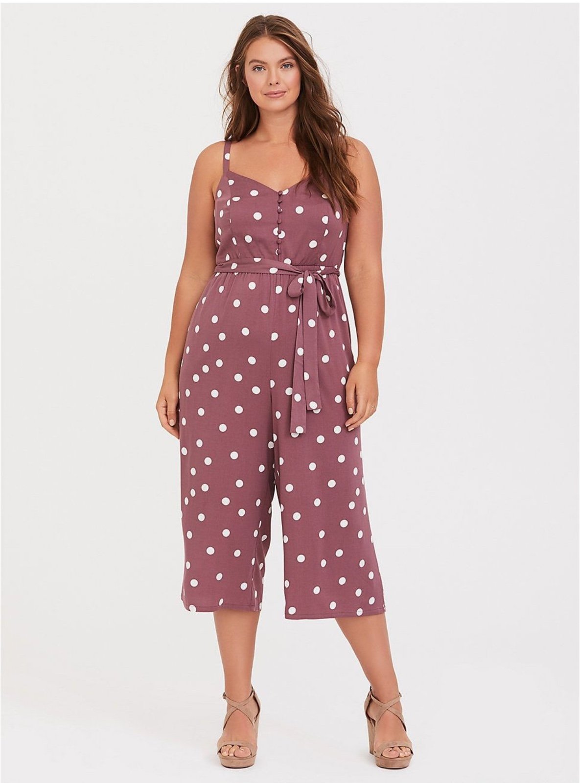 Torrid Women’s Plus Size 3X Sleeveless Polka Dot Challis Culotte Jumpsuit