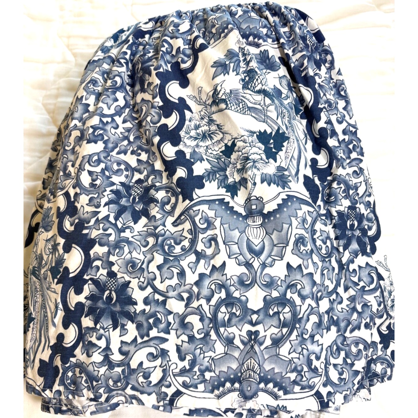 Ralph Lauren QUEEN Tamarind Bird Chinoiserie Dust Ruffle Blue White Bed Skirt