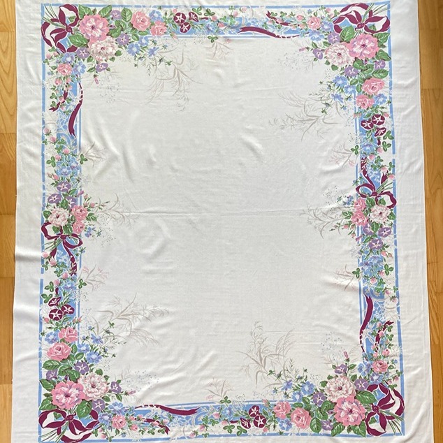 Vintage Colorful 1950s Floral Spring Bouquet Tablecloth Heavy Broadcloth 60x5