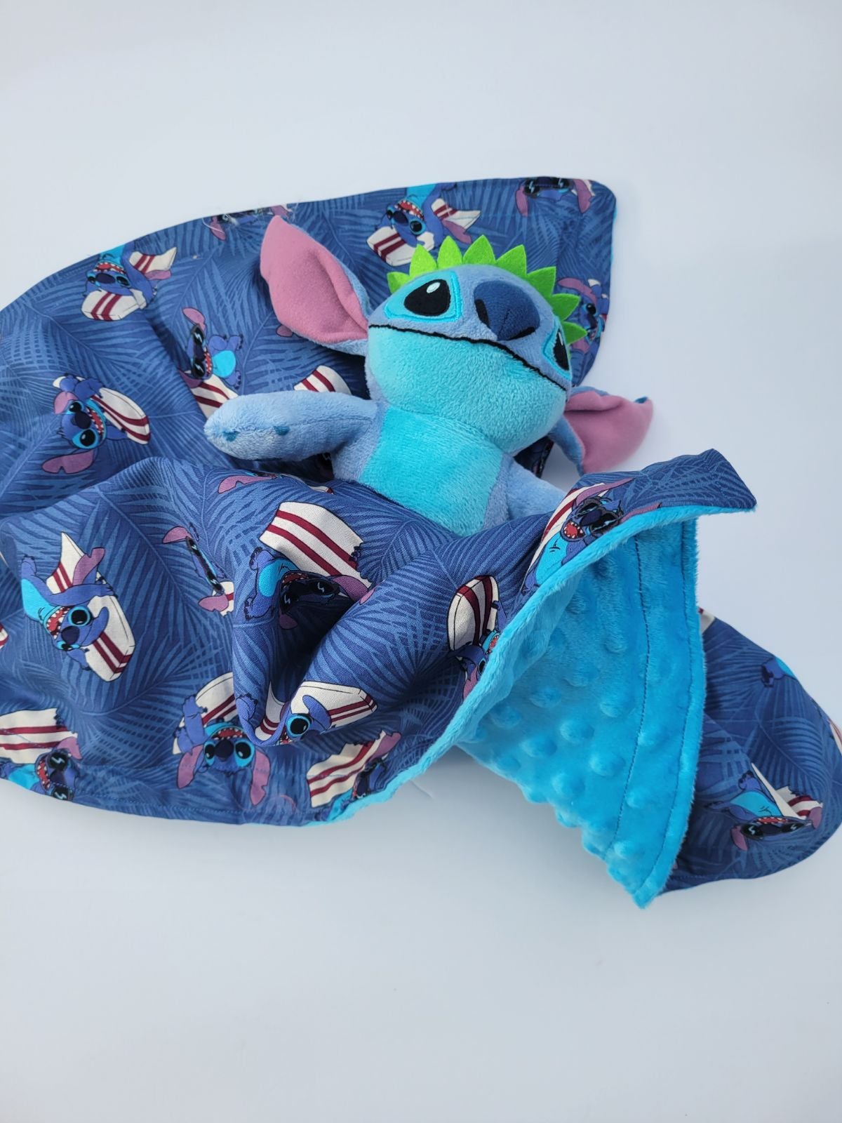 Lovey Stitch Plush Security Blanket with green crown