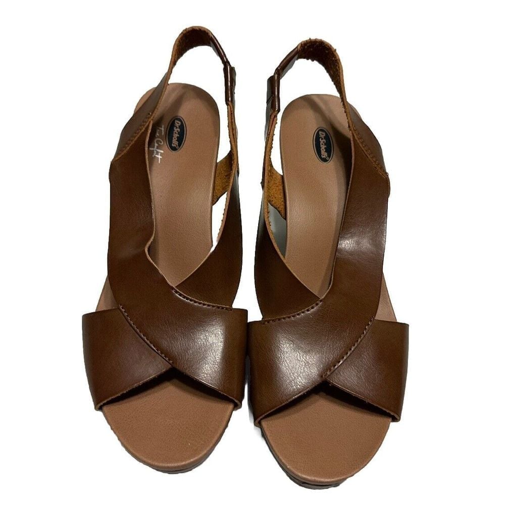 Dr Scholls True Comfort Sandals Wedge Women's Size 10 Heels Buckle TAN Leather