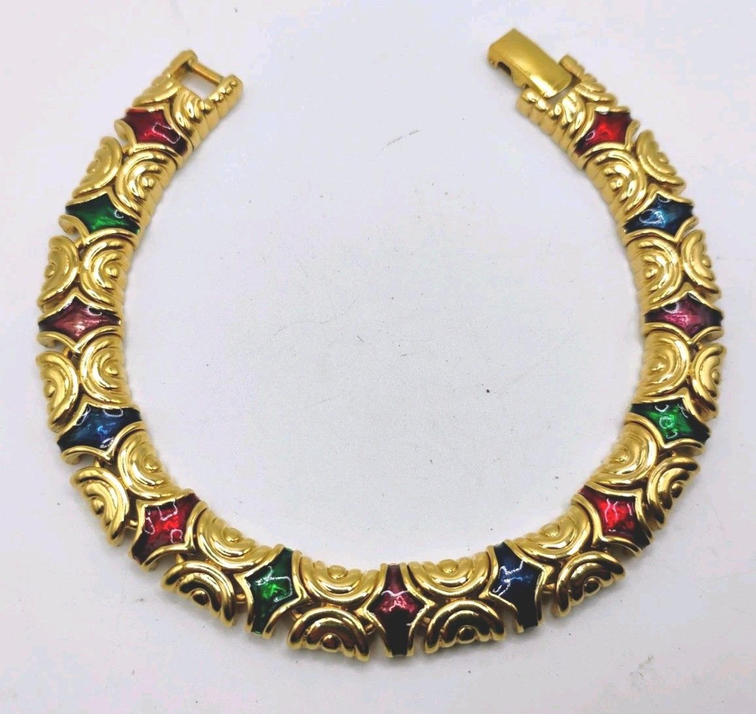 VTG Signed Joan Rivers Gold Tone Multi-Color Enamel Link QVC Fashion 7 7/8 in