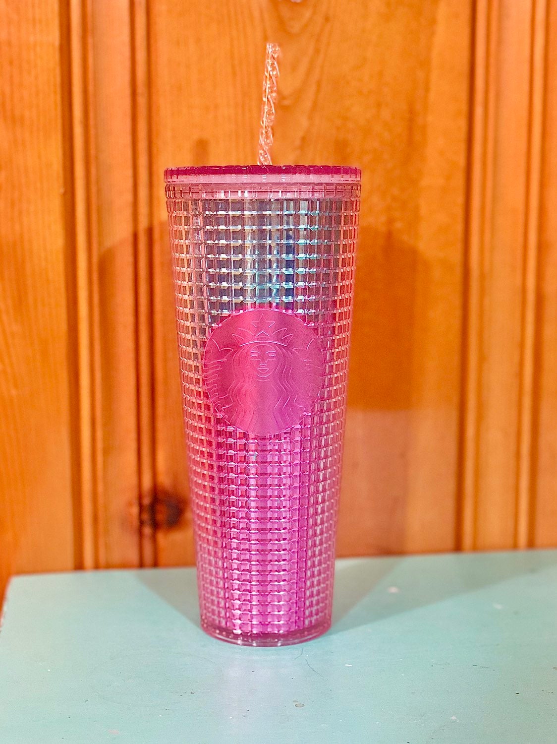 Starbucks cup pink ombre grid