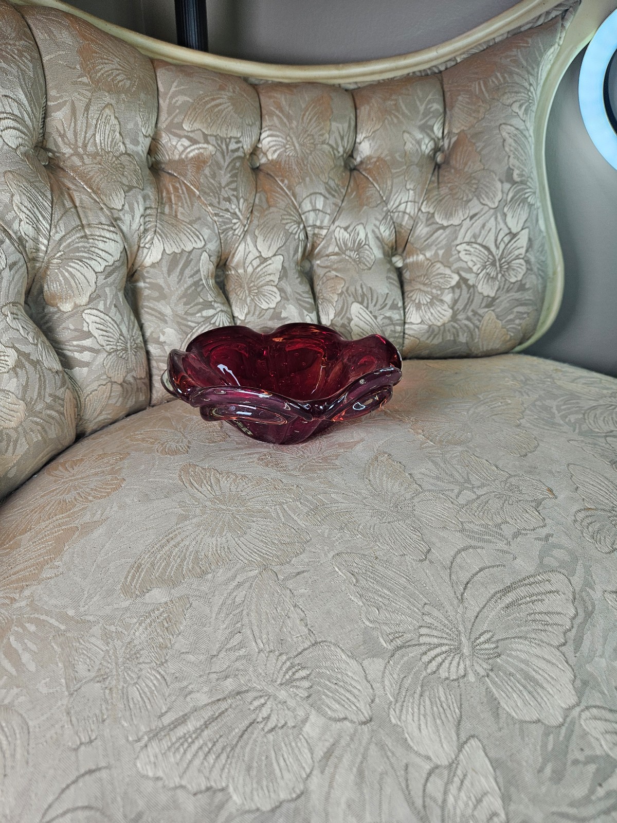 Vintage 1950's Murano Red Glass Art Ruffled Dish