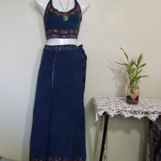 Denim Maxi Wrap Skirt And Halter Top