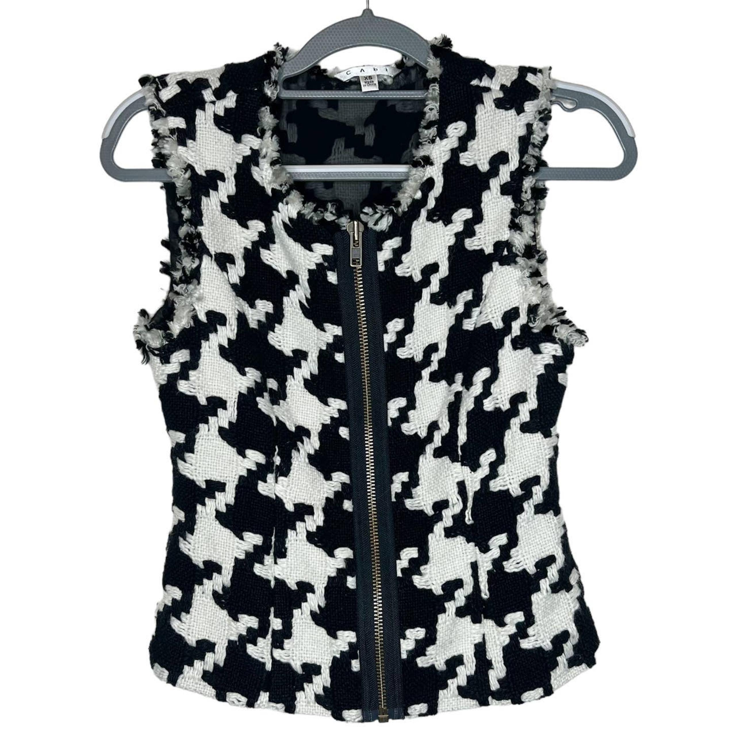CAbi 213 Black and White Houdstooth Zip Up Vest Size XS