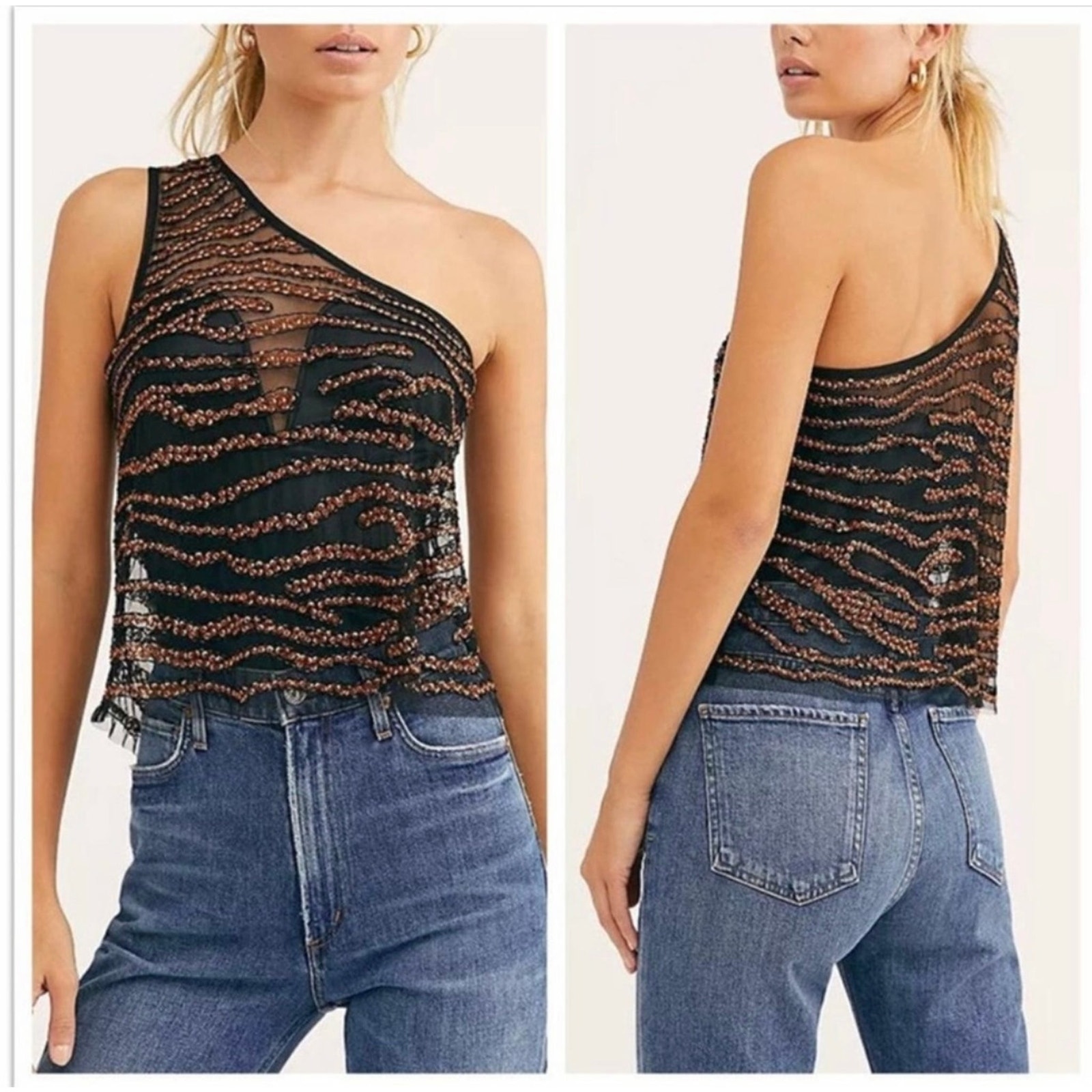 NWT Free People Head Turner Sequined One Shoulder Tank