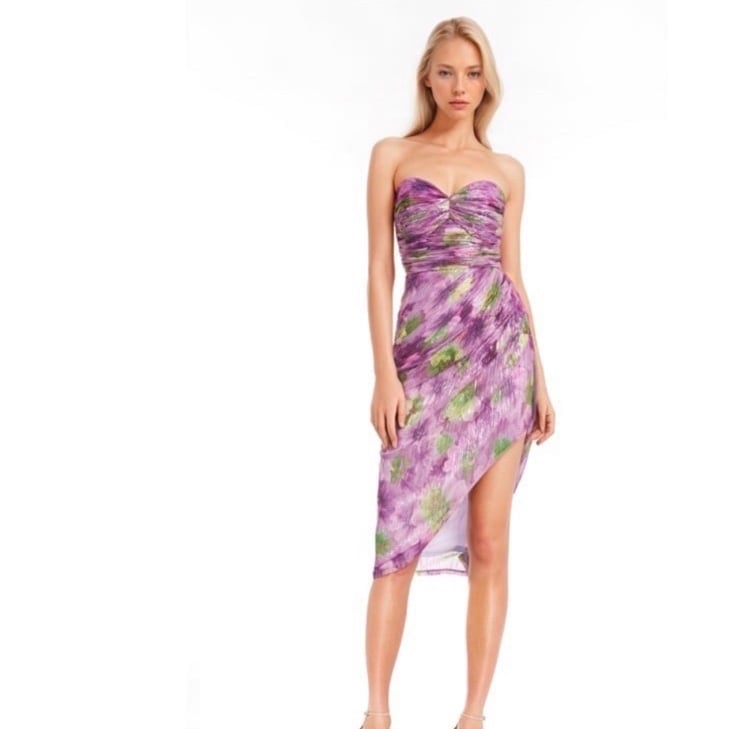 Badgley Mischka Metallic Floral Strapless Sheath Dress