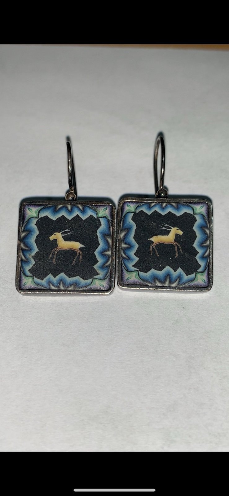 Vintage Sterling Ceramic Deer/Antelope Earrings.