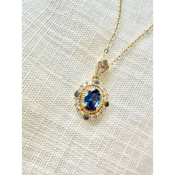 Anastasia blue color oval pendant cubic zirconia necklace