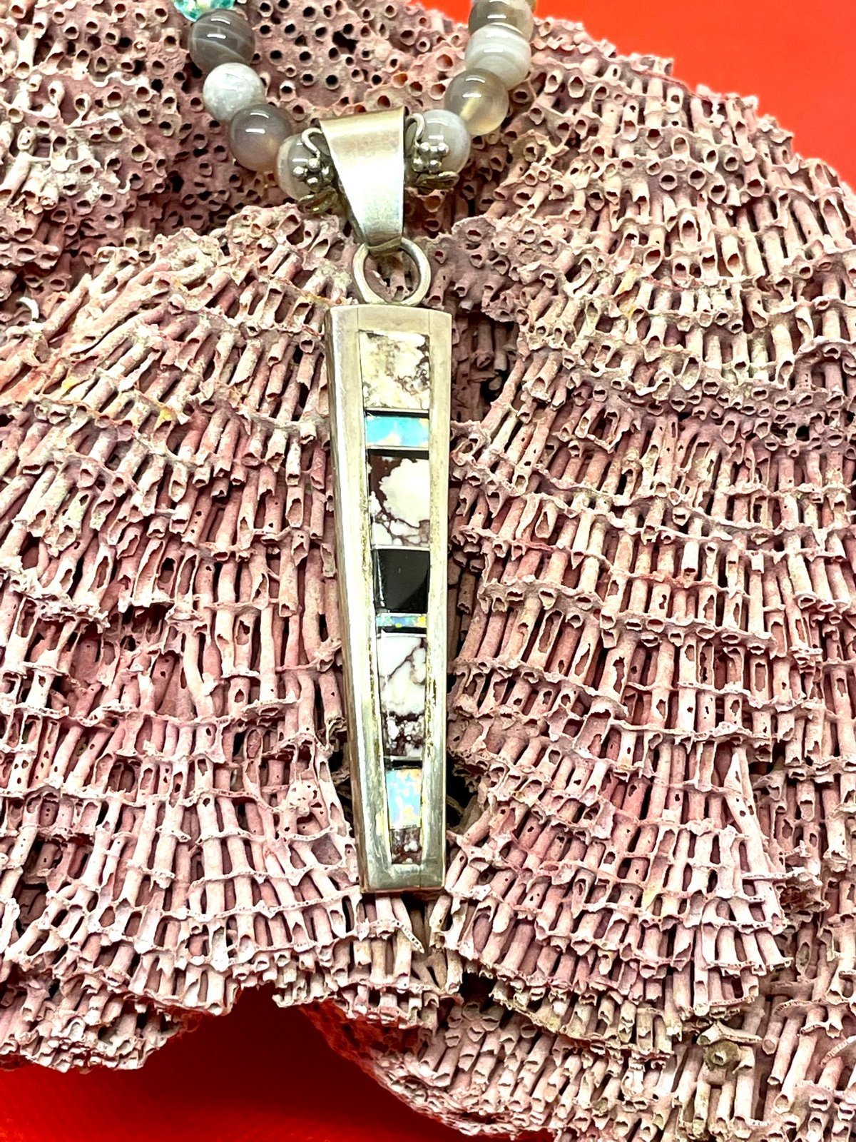 Handmade TF Sterling Navajo Pendant Necklace. 2557