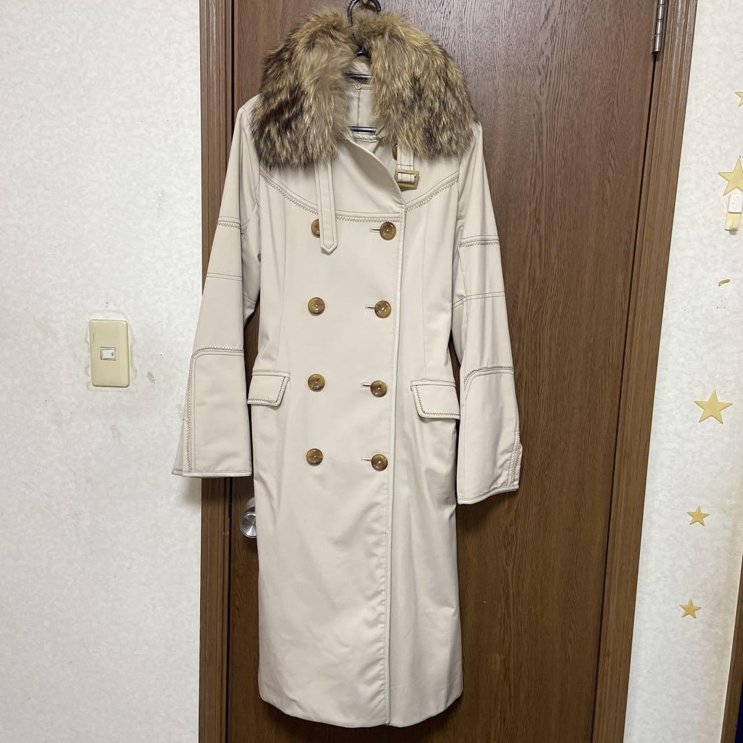 Fur-trimmed double-breasted long coat